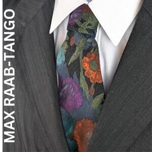 VTG 90s Max Raab Tango Tie Black Purple Orange Floral Bold Statement Piece